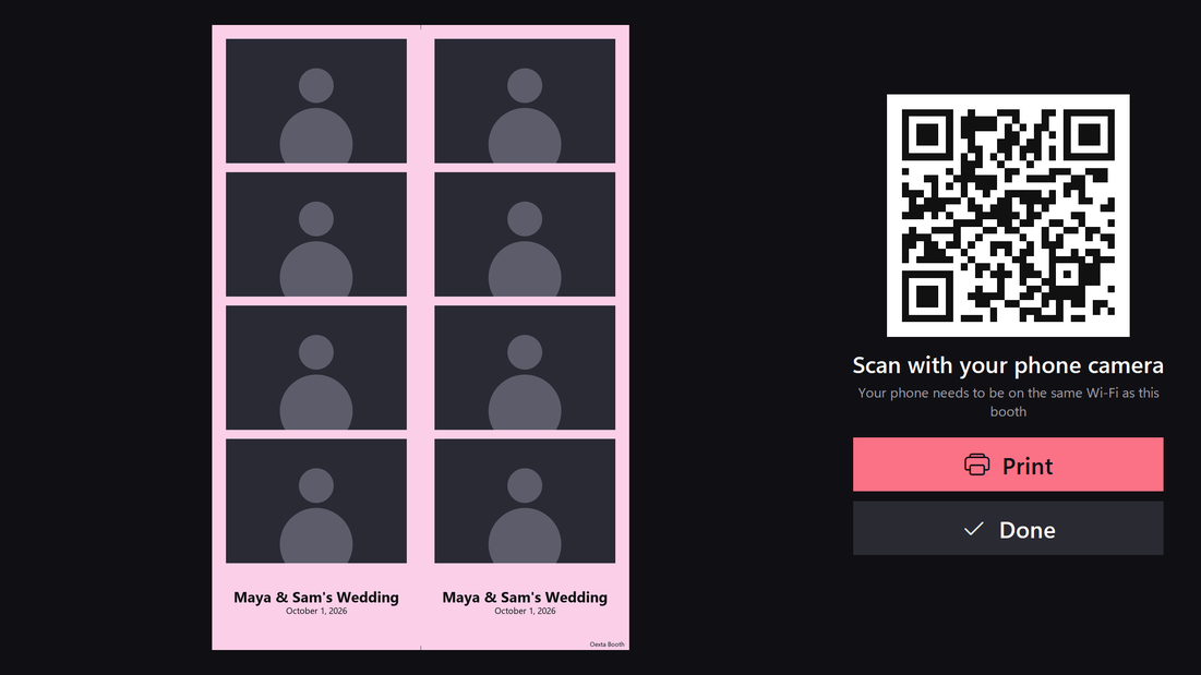 QR code on the booth screen for guests to download their photos